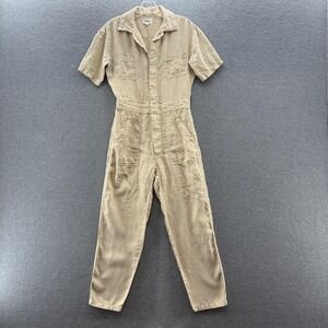 MATE the Label Jumpsuit Womens XS Beige Linen Short Sleeve Collared Utility